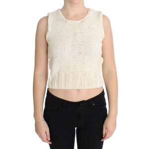 PINK MEMORIES Knit Sleeveless Crop Top Women Beige Sweaters